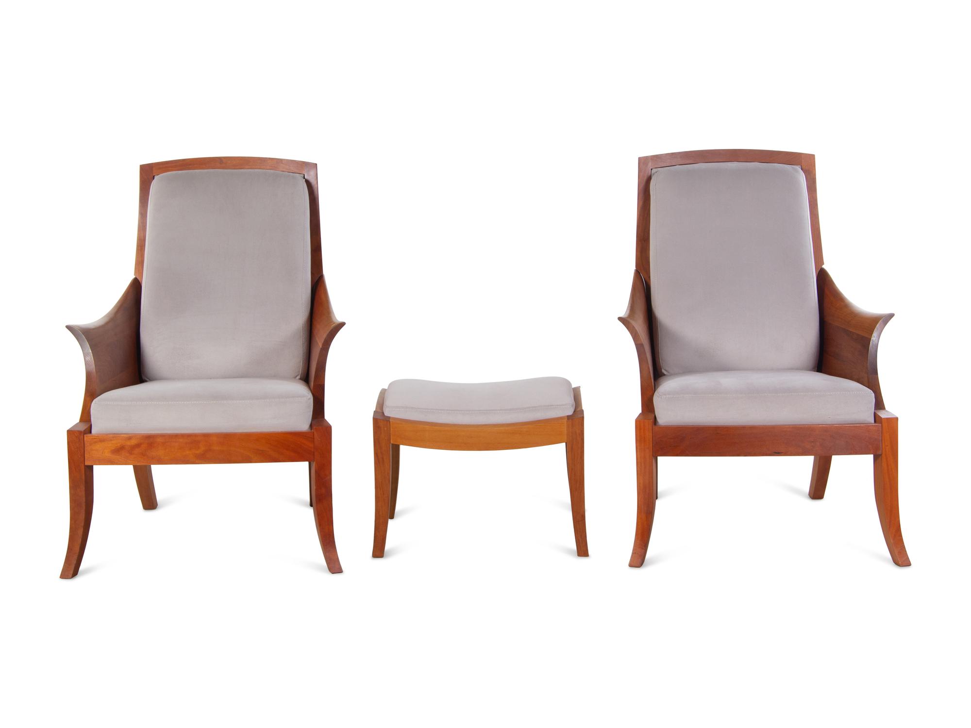 A Pair of 'Wing' Chairs and Ottoman Auburn, Maine, 2004