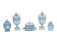 A Group of Wedgwood Blue Jasperware Articles