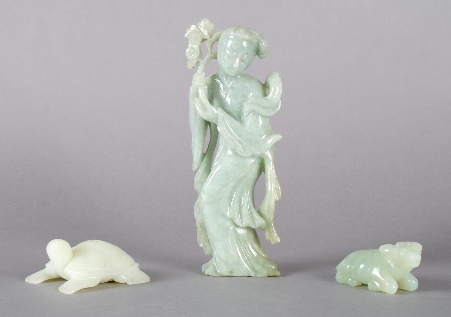 A Chinese Green Jade Carving of a Beauty, Height 6 1/2 inches.
