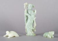 A Chinese Green Jade Carving of a Beauty, Height 6 1/2 inches.