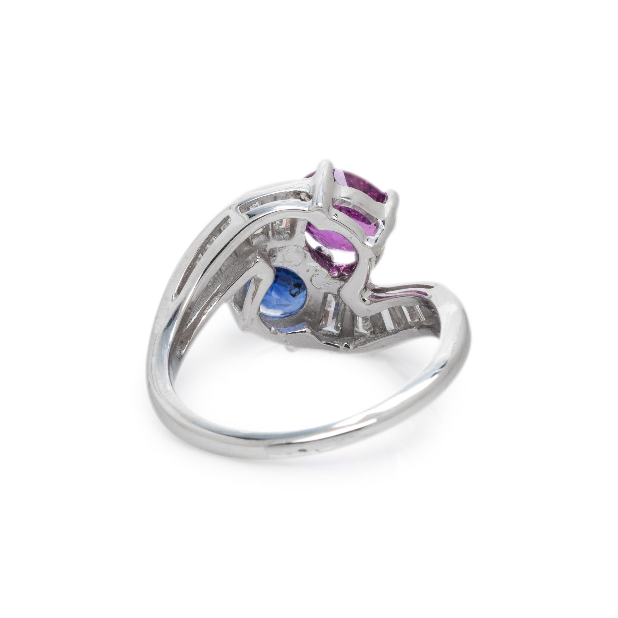 SAPPHIRE, PINK SAPPHIRE AND DIAMOND 'TOI ET MOI' RING