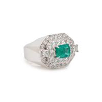 DAVID WEBB, WHITE GOLD, PLATINUM, EMERALD, AND DIAMOND RING