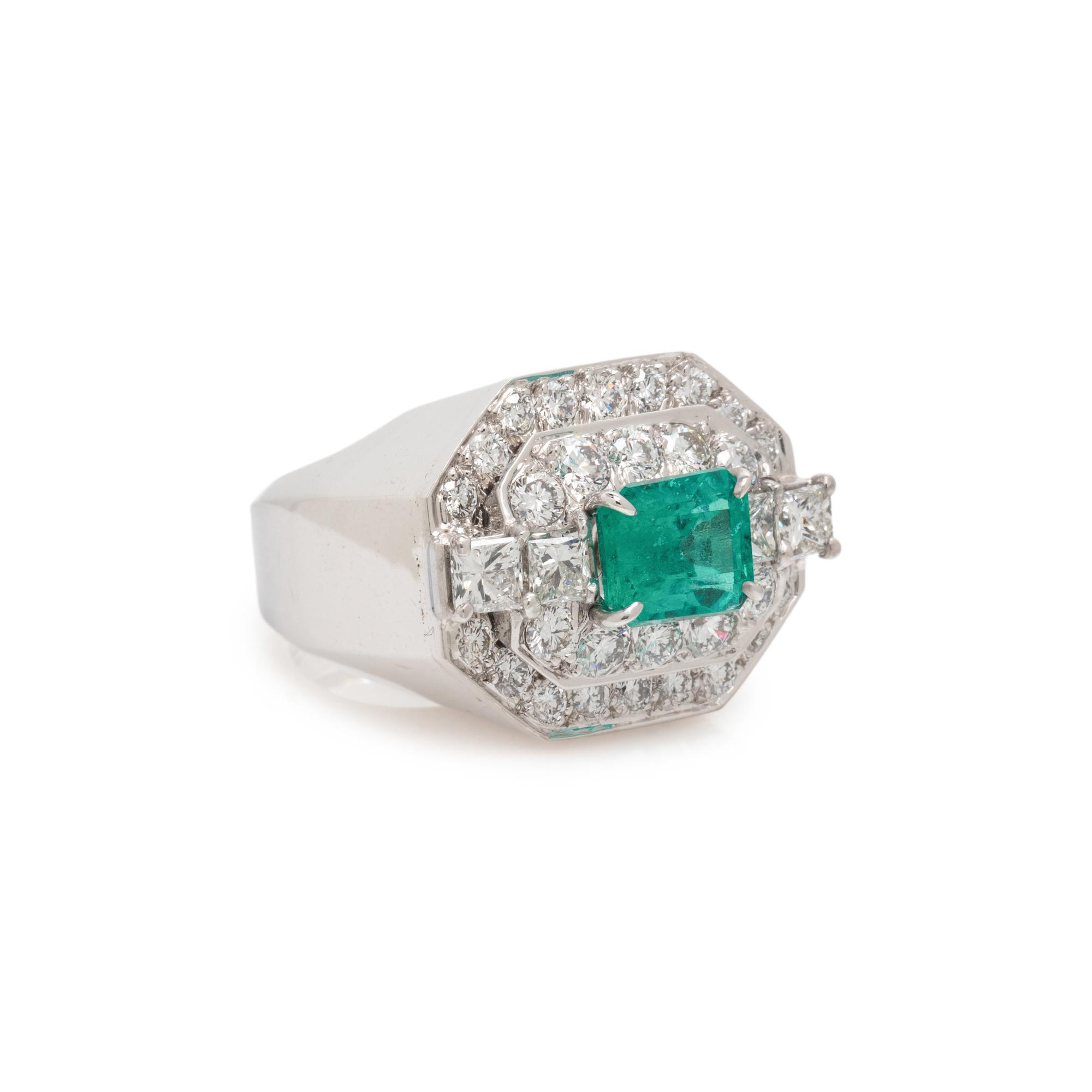 DAVID WEBB, WHITE GOLD, PLATINUM, EMERALD, AND DIAMOND RING