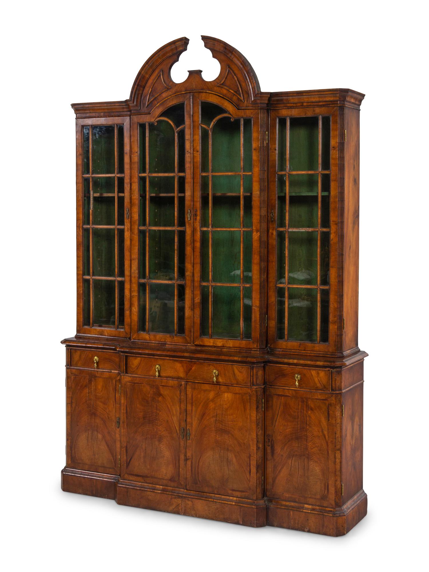 A George II Walnut Breakfront Bookcase