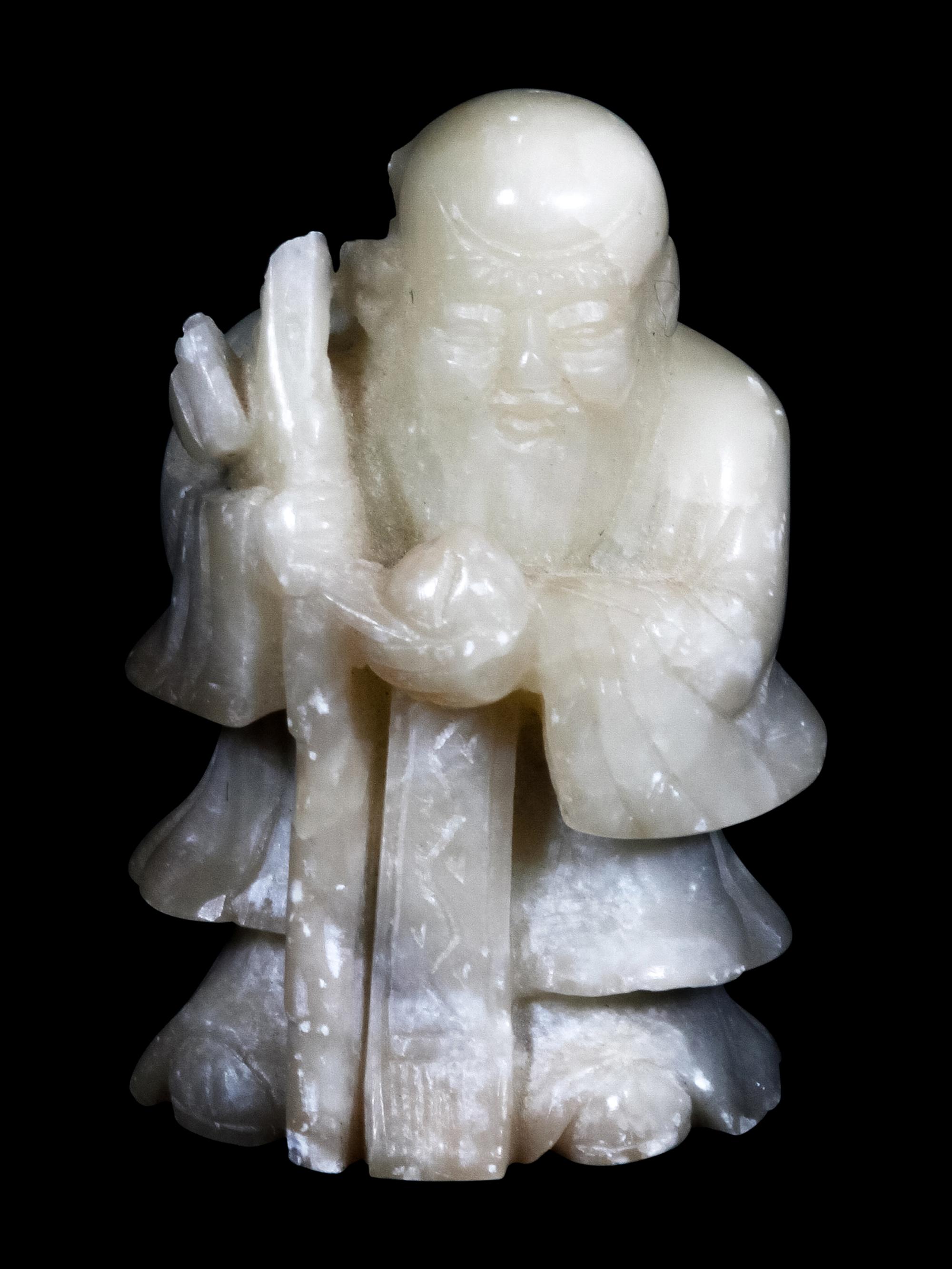 Two Carved Hardstone Figures of Shoulao , Immortal of Longevity