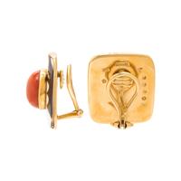 Trianon, 'Marble Cone', Coral, Shell, and Yellow Gold Earrings