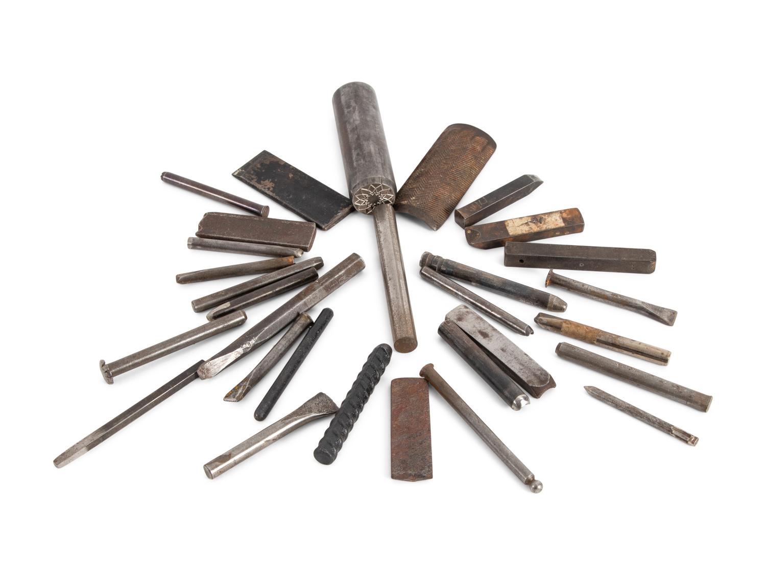 Collection of Jesse Monongya's Personal Silver Stamps and Hand Tools