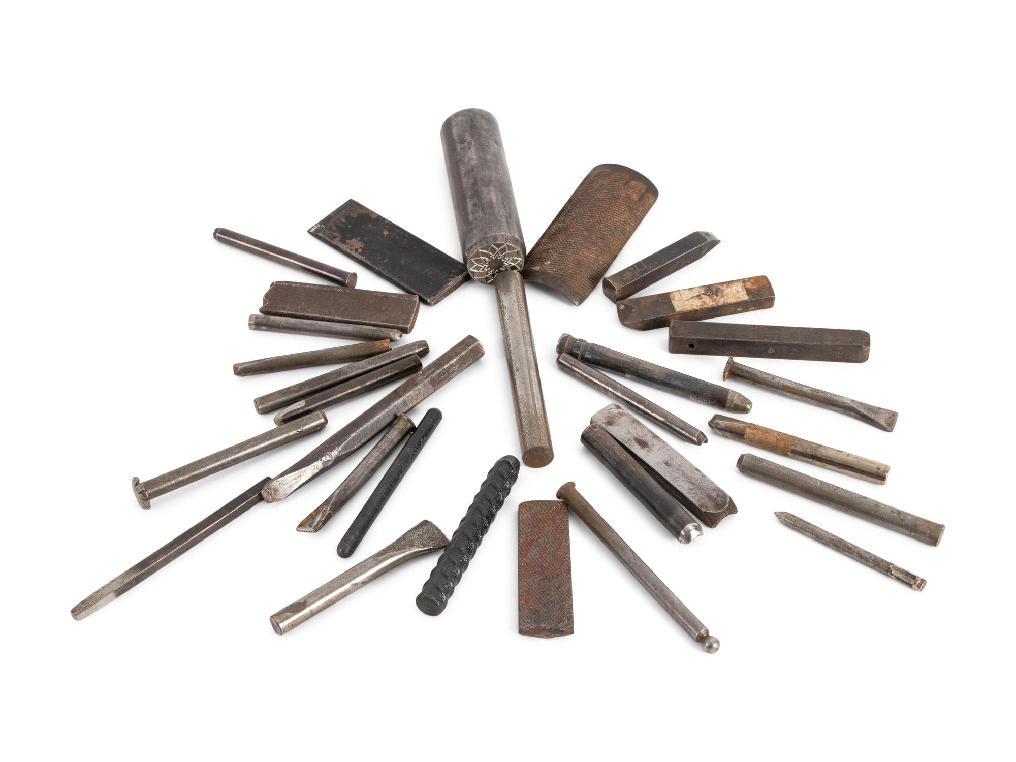 Collection of Jesse Monongya's Personal Silver Stamps and Hand Tools
