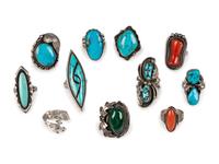 Navajo and Zuni Silver Rings, with an Assortment of Inlay