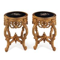 A Pair of Louis XV Style Giltwood and Specimen Marble Tables
