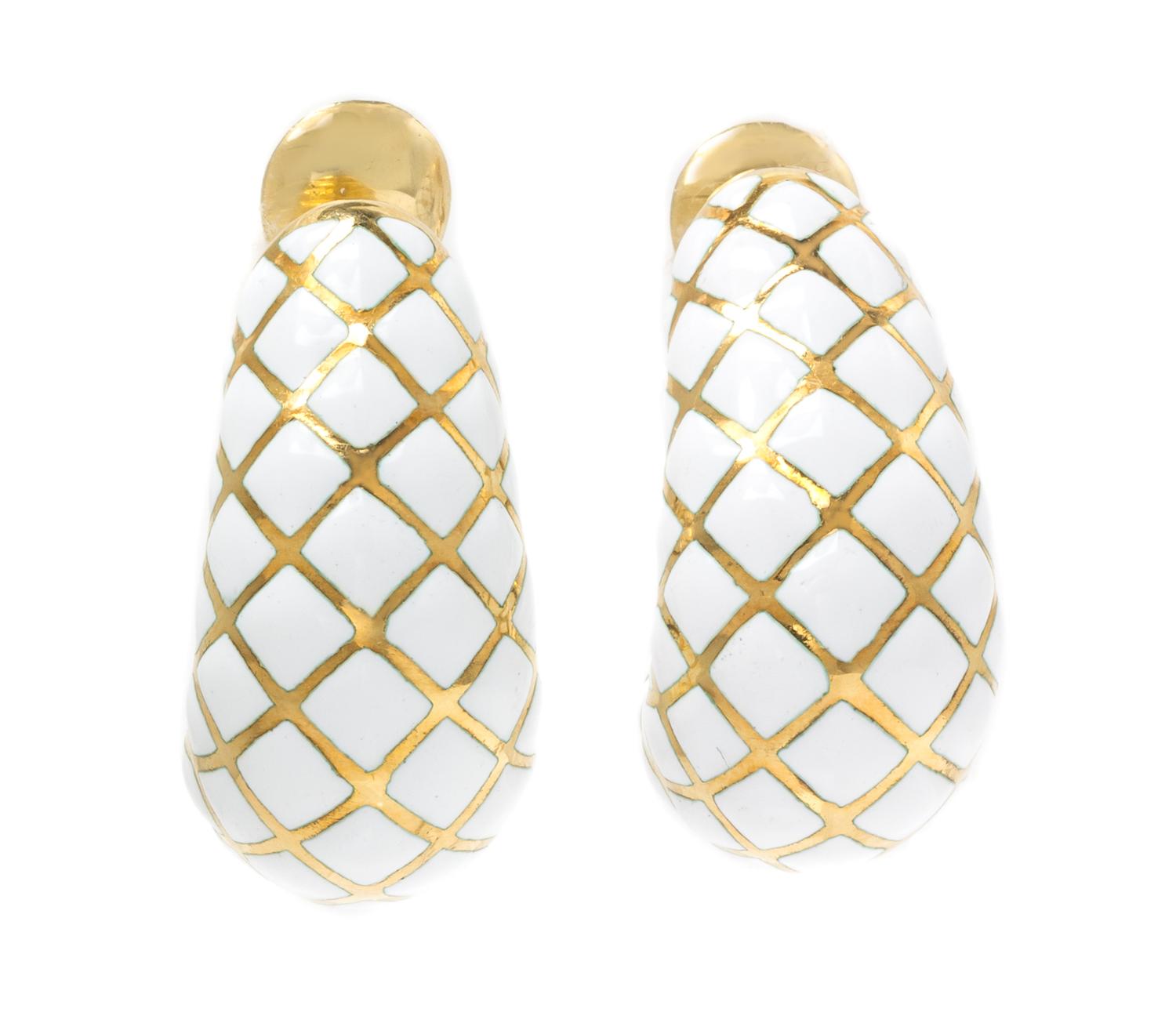 A Pair of 18 Karat Yellow Gold and Enamel Earclips, David Webb, 20.90 dwts.