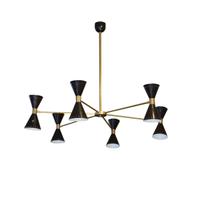 A Brass and Enamel Six-Arm Chandelier in the Style of Stilnovo 48" W x 48" D x 39.5" H — Italy, 20th Century