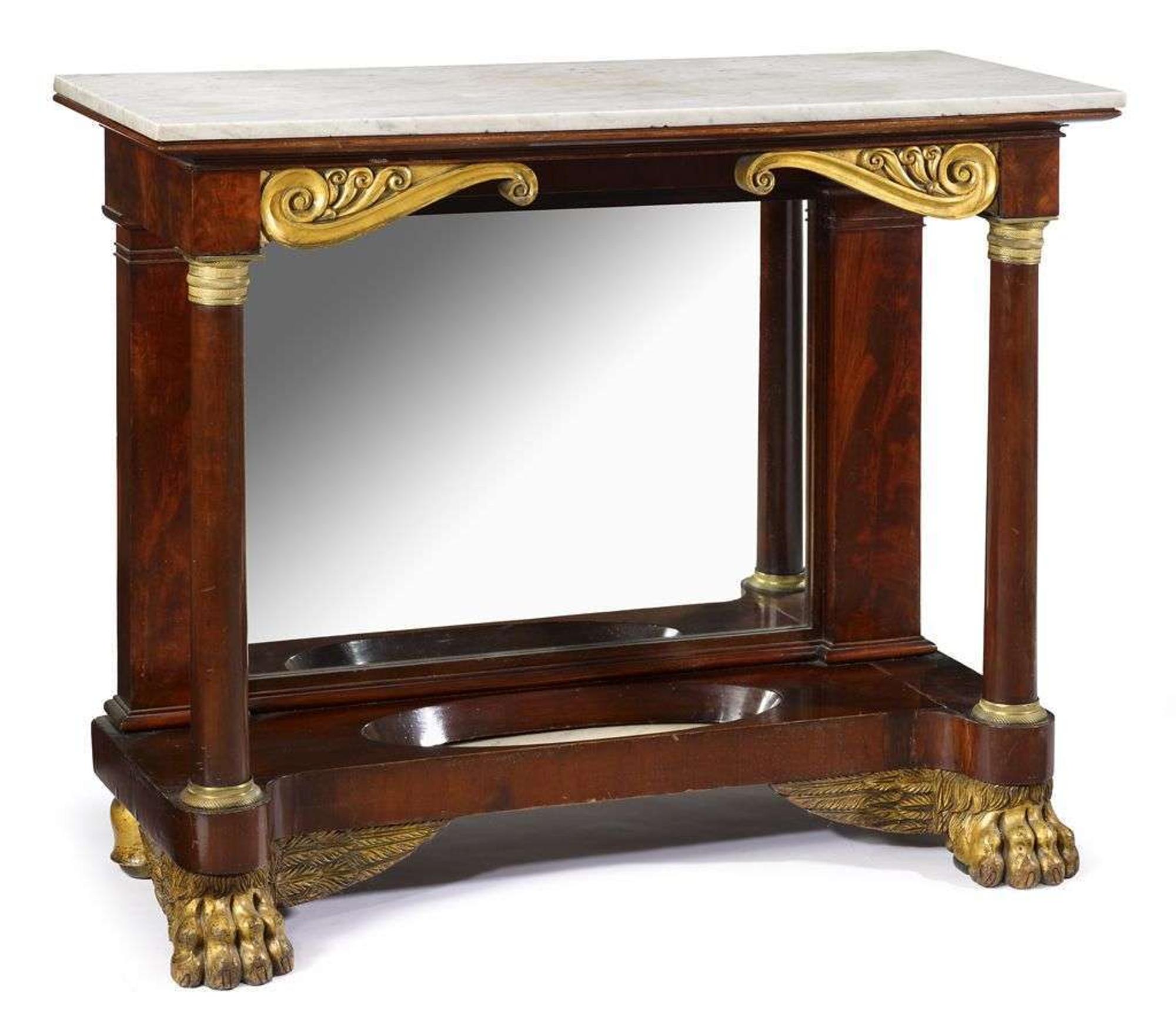 Classical mahogany and giltwood pier table attributed to joseph barry, philadelphia, pa, circa 1815
