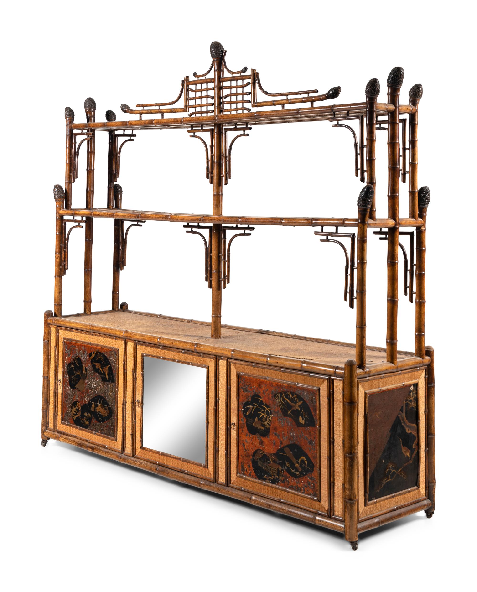 An English Bamboo and Lacquer Bookcase