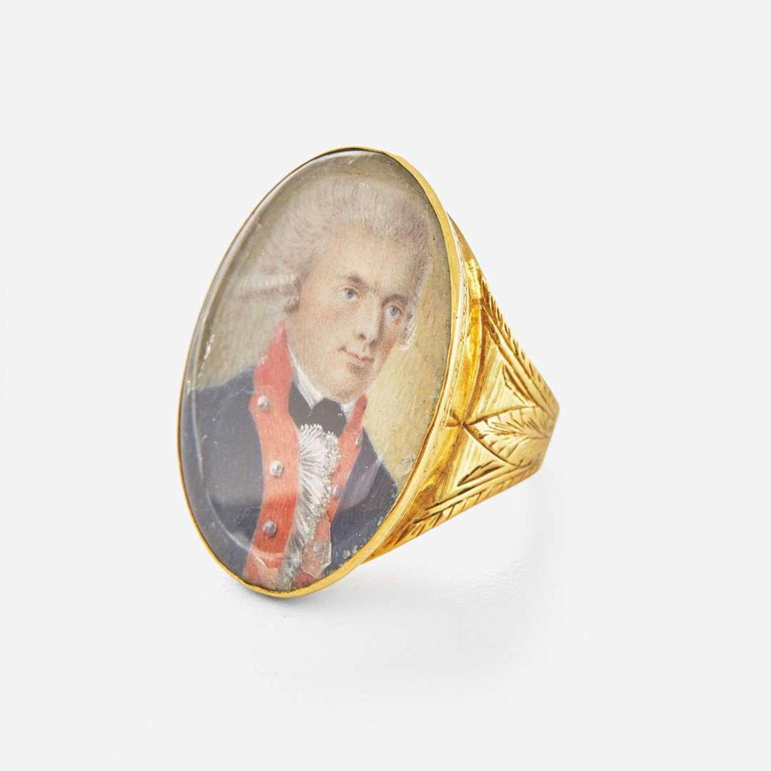 A portrait miniature of Captain George Dwyer mounted in ring late 18th / early 19th century
