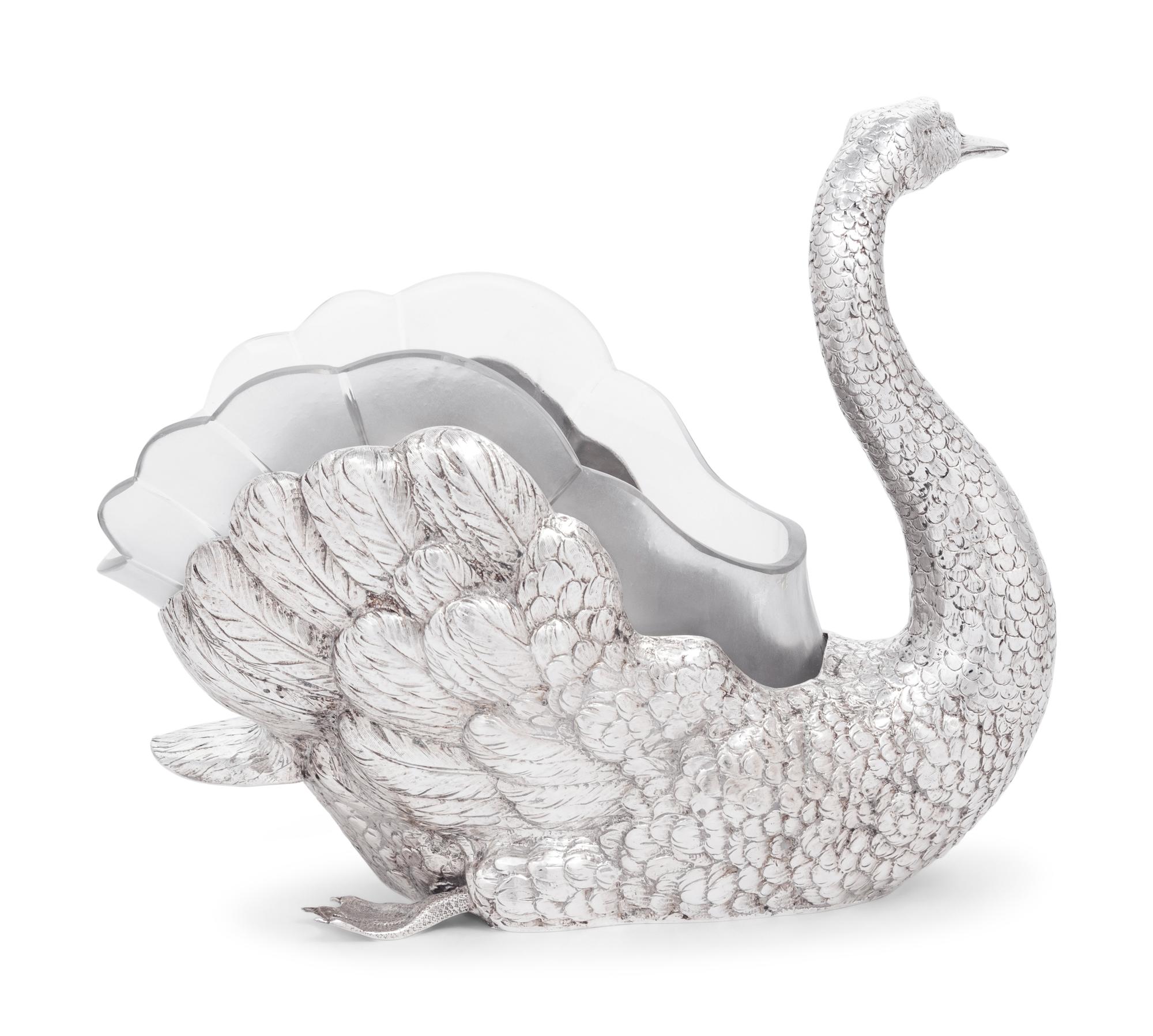 A German Silver and Frosted Glass Swan Centerpiece