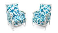 Three Louis XVI Style White Painted Bergeres — 20TH CENTURY