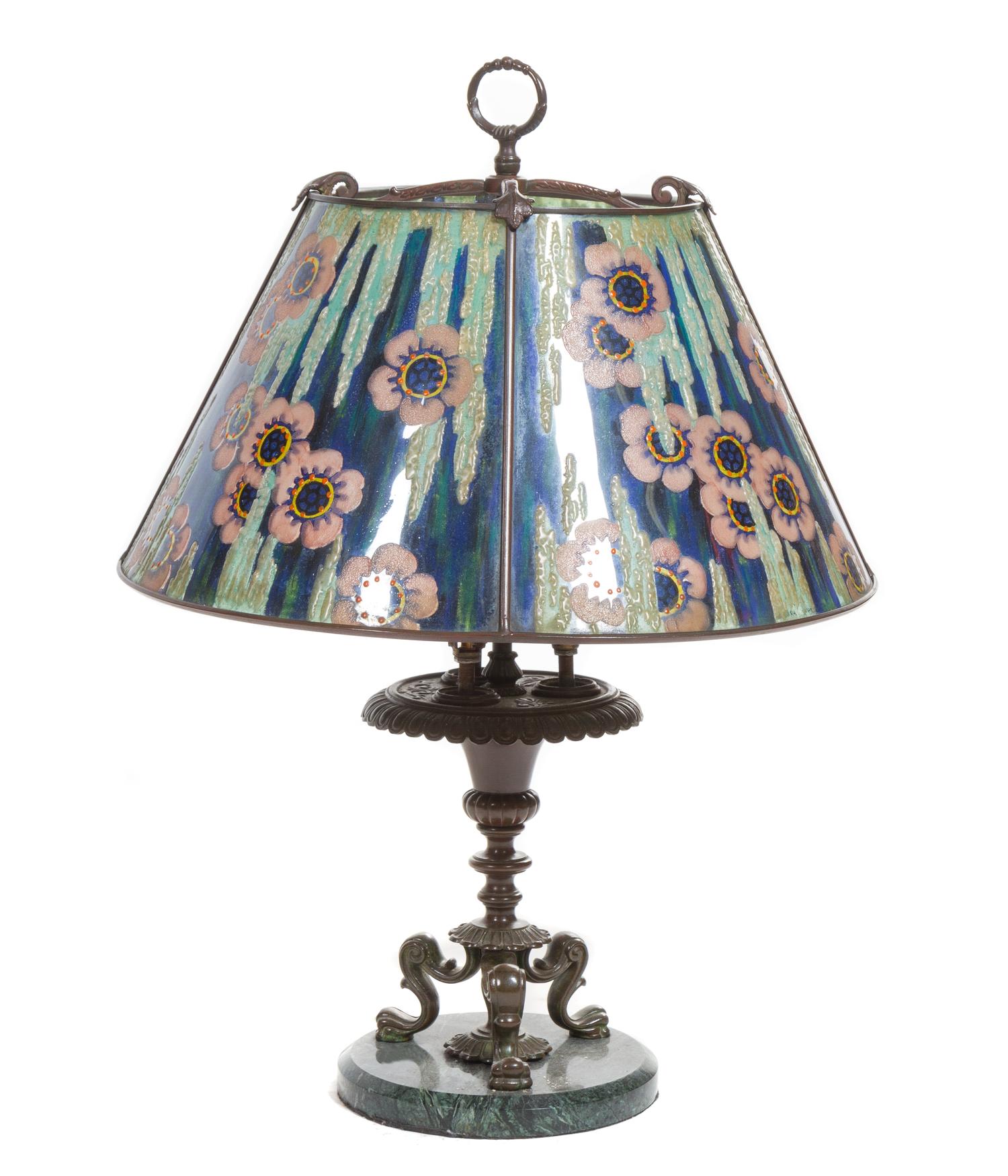 A Cast Metal and Glass Table Lamp Height 25 1/2 inches.