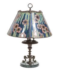 A Cast Metal and Glass Table Lamp Height 25 1/2 inches.
