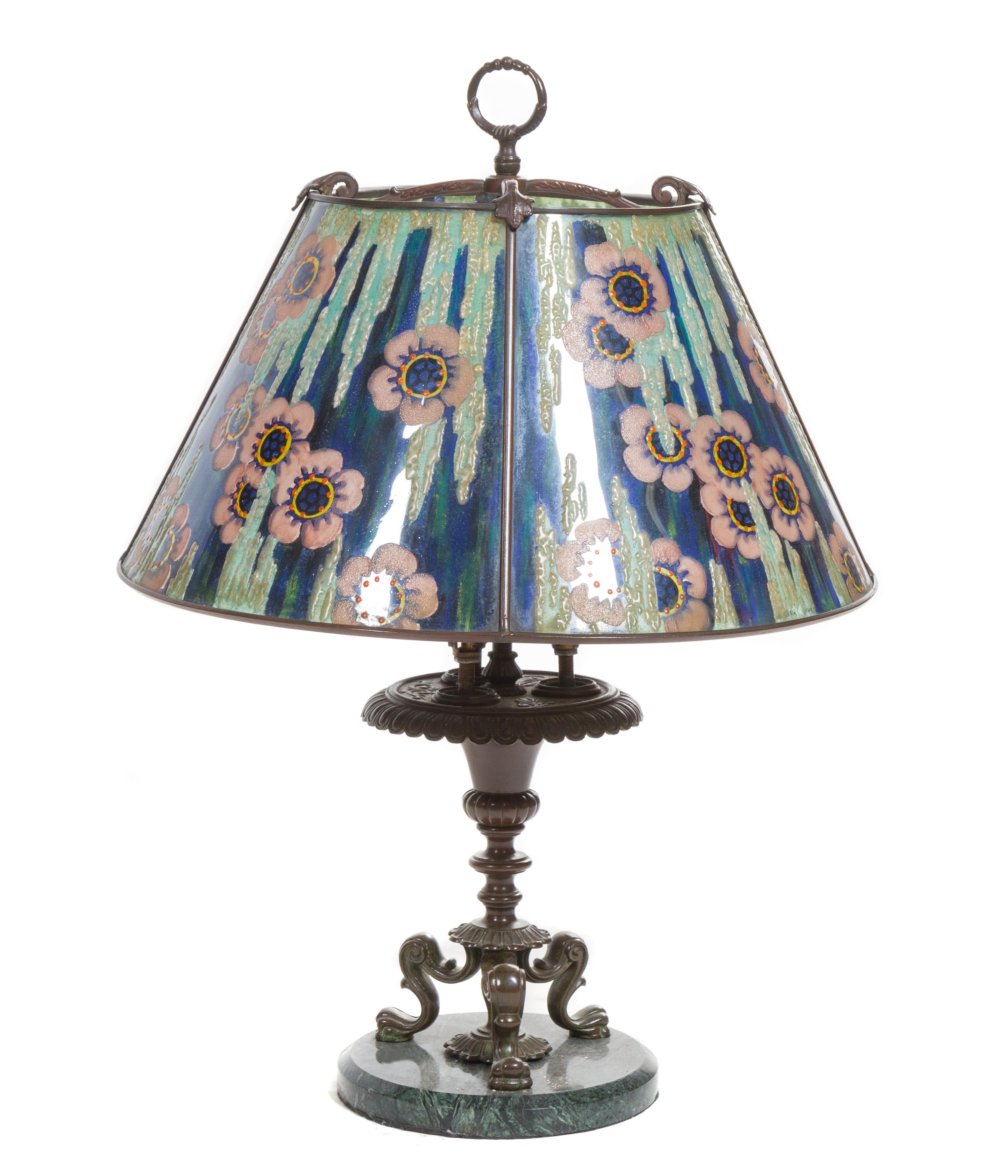 A Cast Metal and Glass Table Lamp Height 25 1/2 inches.