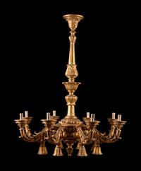 An Italian Rococo Style Giltwood Sixteen-Light Chandelier