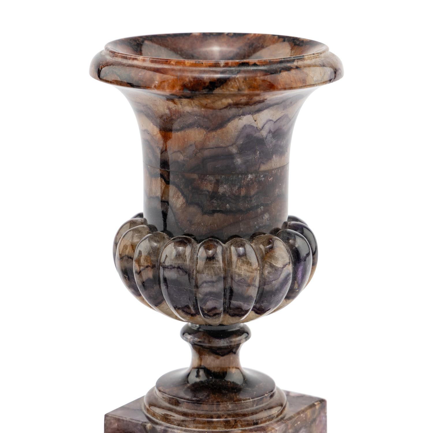 A Pair of English "Blue John" Urns
