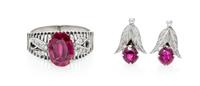 A Collection of White Gold, Ruby, and Diamond Jewelry, 7.80 dwts.