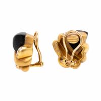 Marlene Stowe, Onyx, Diamond, and Yellow Gold Pendant Brooch and Earrings