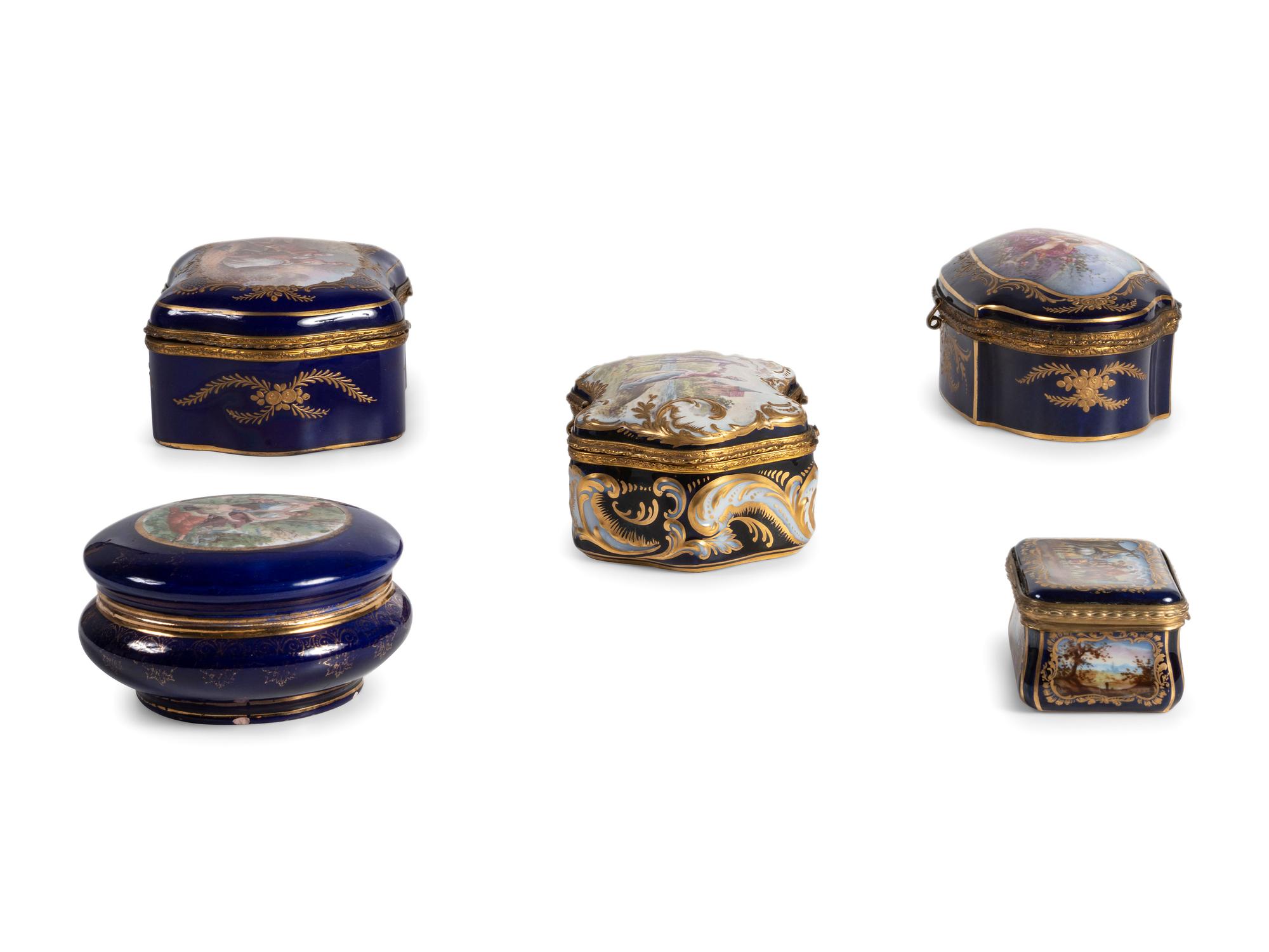 Five Sevres Style Porcelain Boxes
