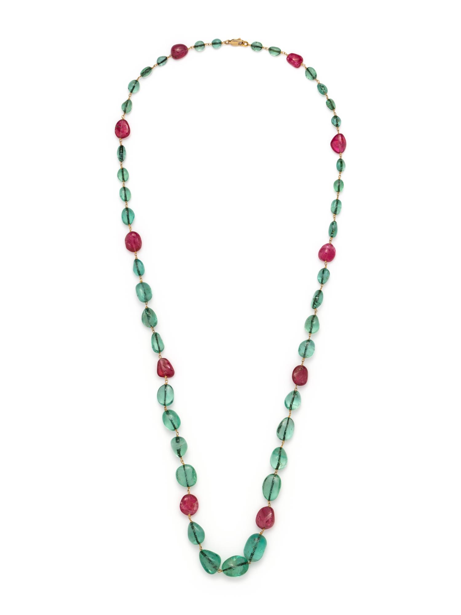 EMERALD AND SPINEL BEAD NECKLACE