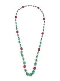 EMERALD AND SPINEL BEAD NECKLACE