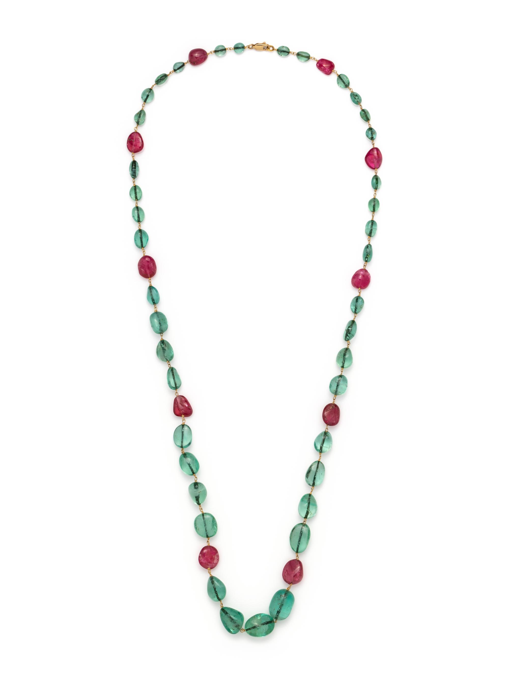 EMERALD AND SPINEL BEAD NECKLACE