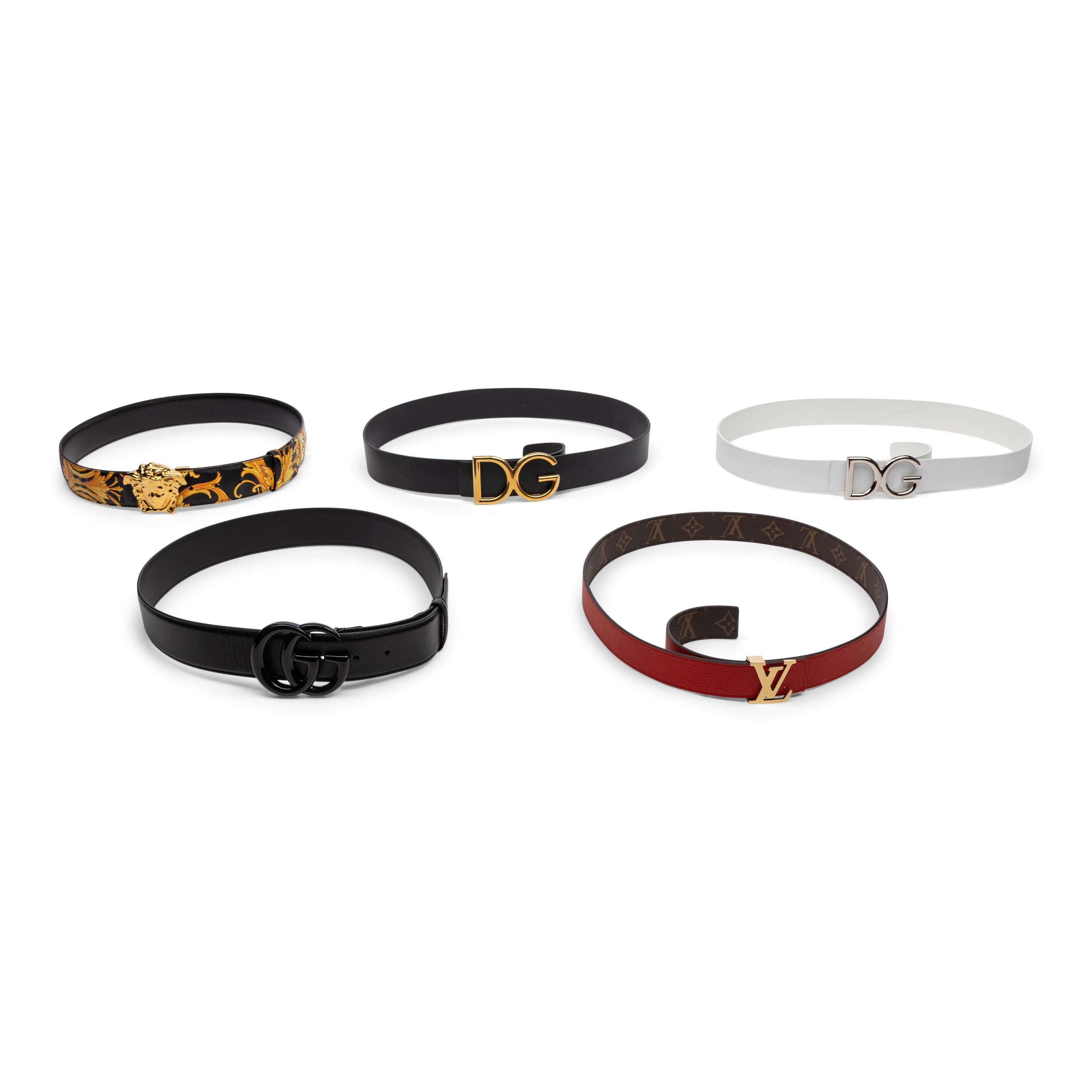 Five Designer Belts, including Gucci and Louis Vuitton