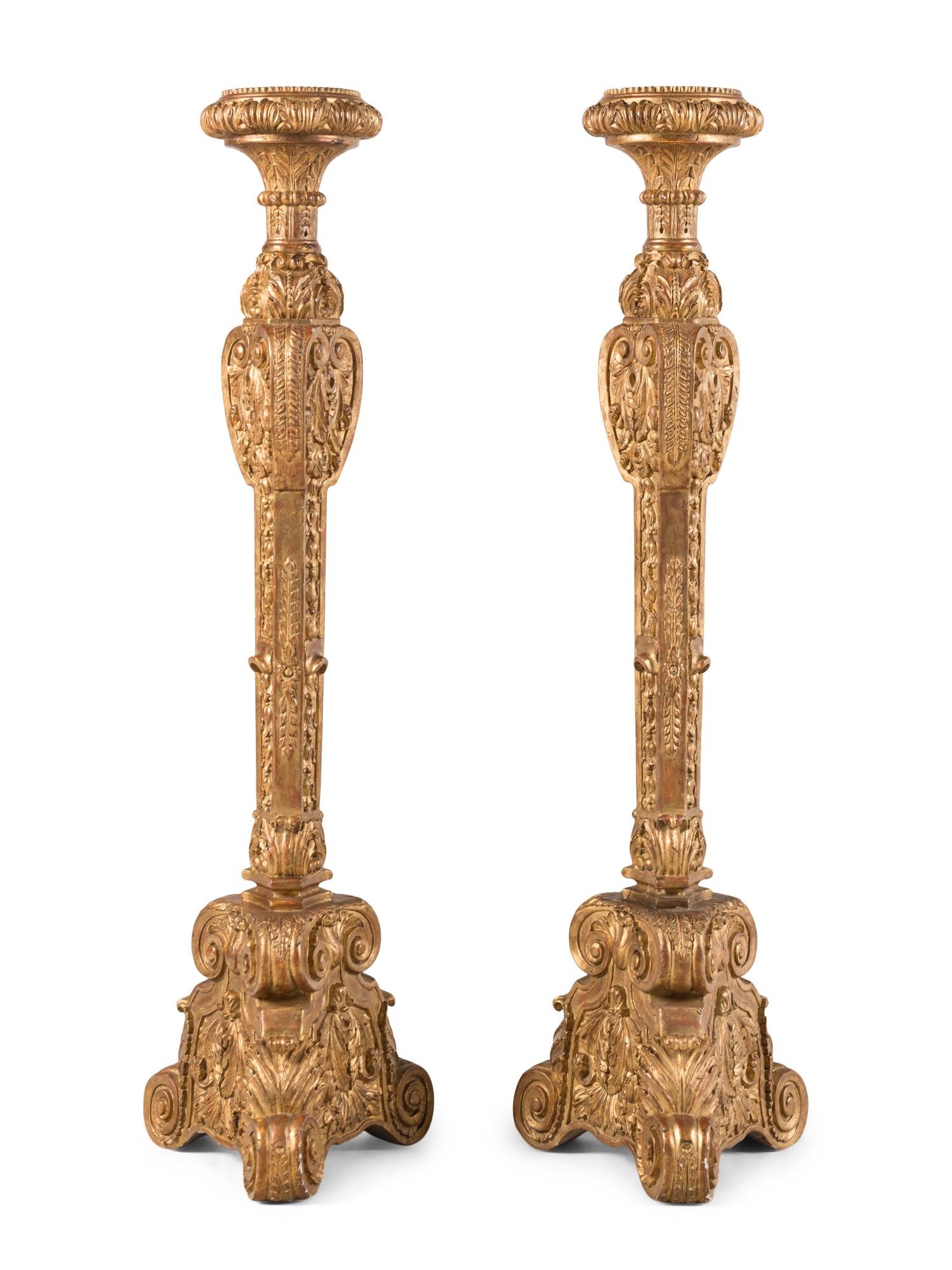 A Pair of Italian Baroque Style Giltwood Torchères
