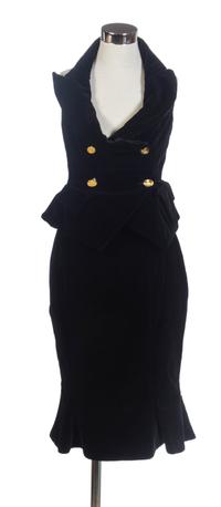 A Vivienne Westwood Black Velvet Tuxedo Skirt Ensemble, Size XS.