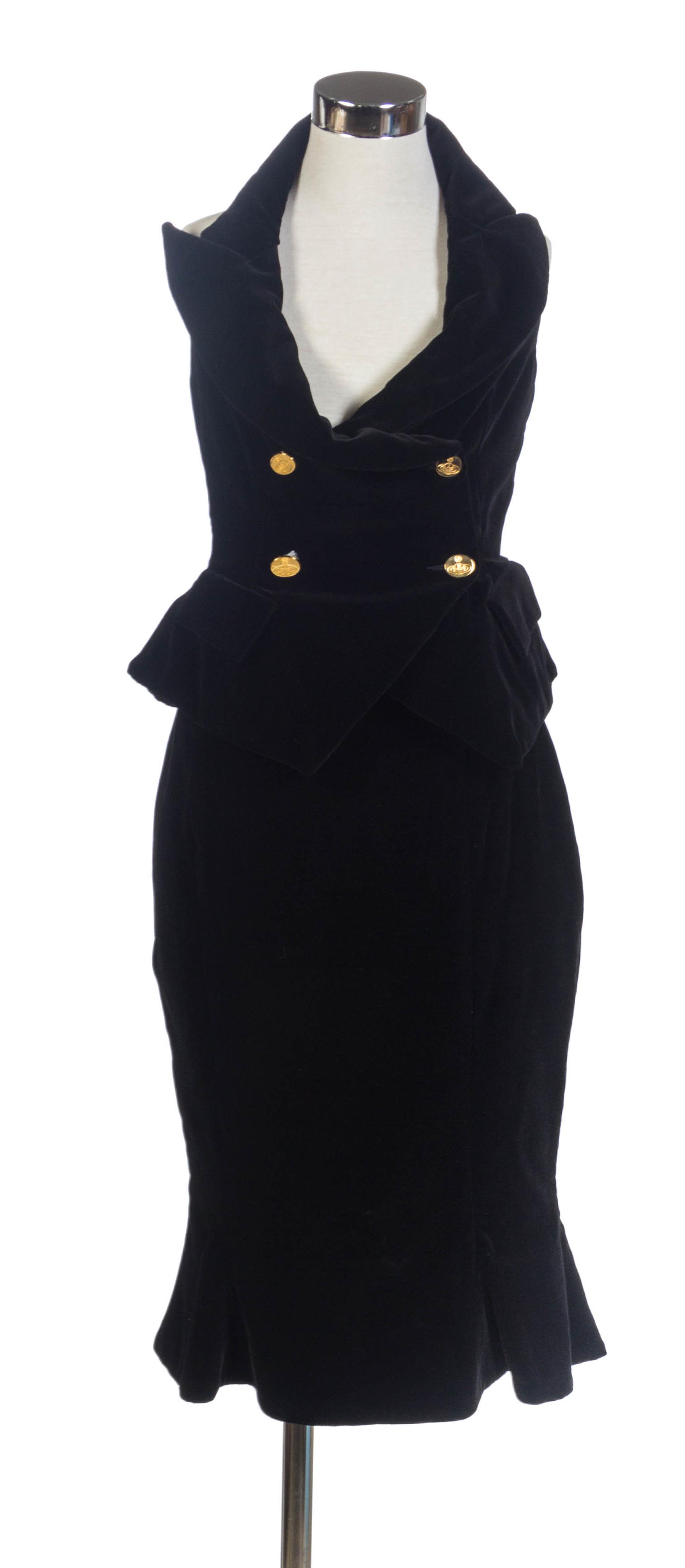 A Vivienne Westwood Black Velvet Tuxedo Skirt Ensemble, Size XS.
