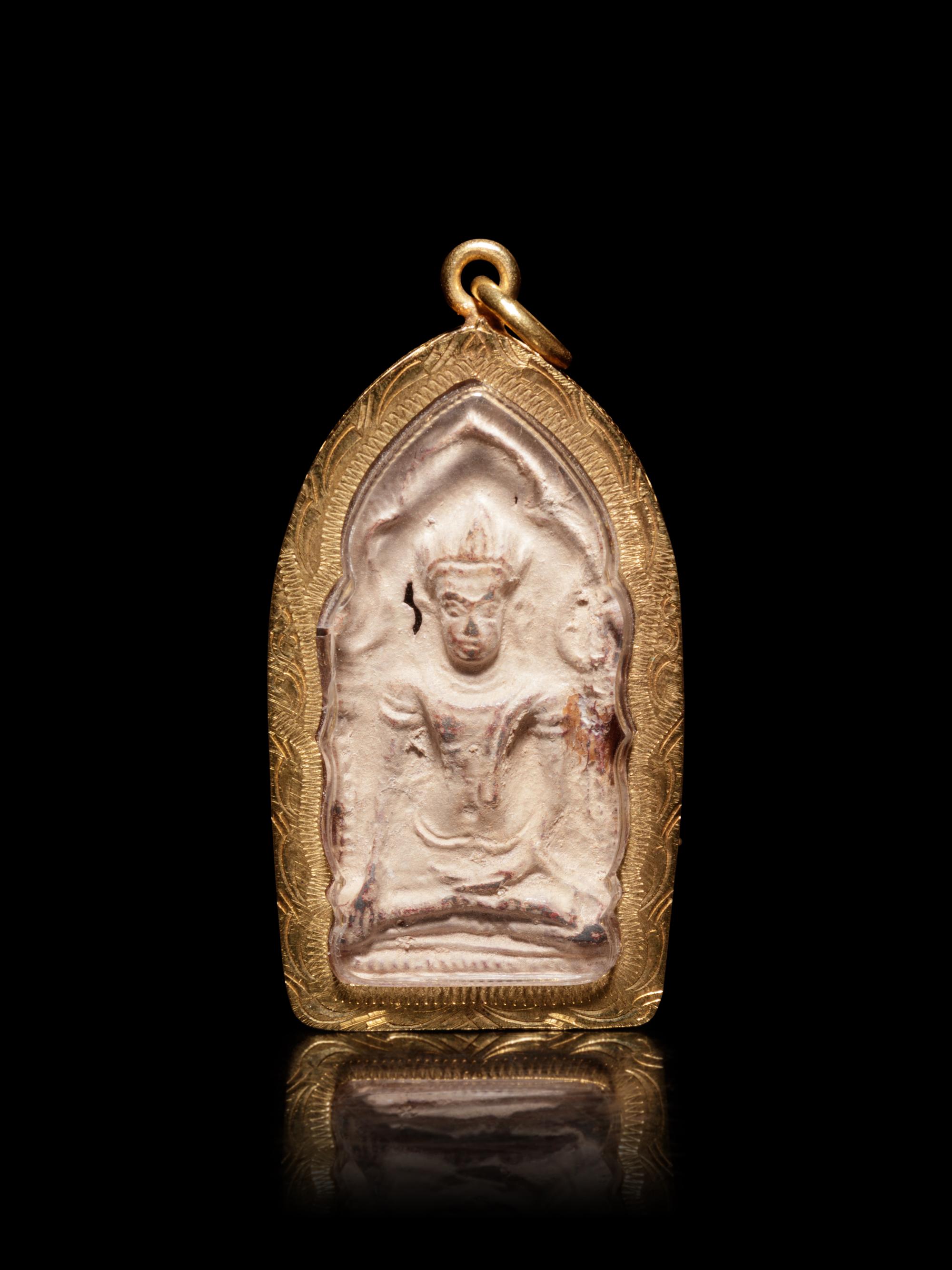 A Small Thai Gold Mounted Terracotta Buddhist Votive
