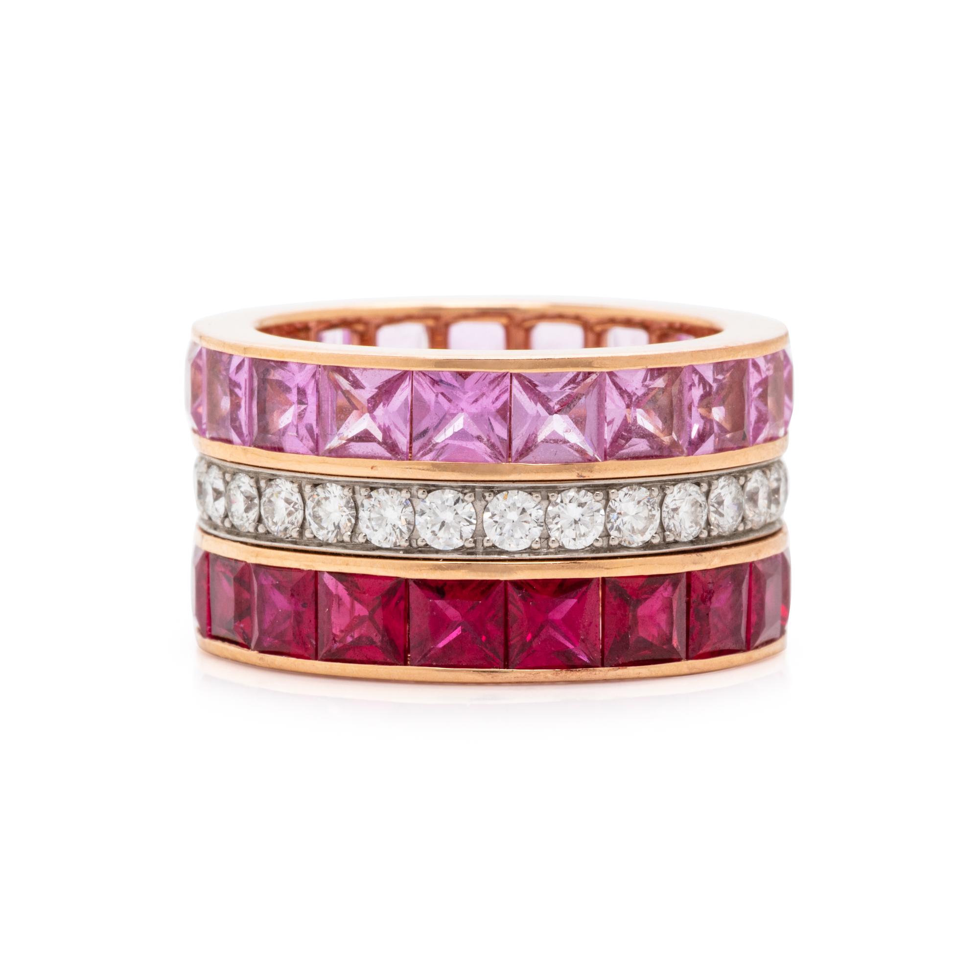 Robert Procop, Pink Sapphire, Diamond, Ruby, and Rose Gold Eternity Ring