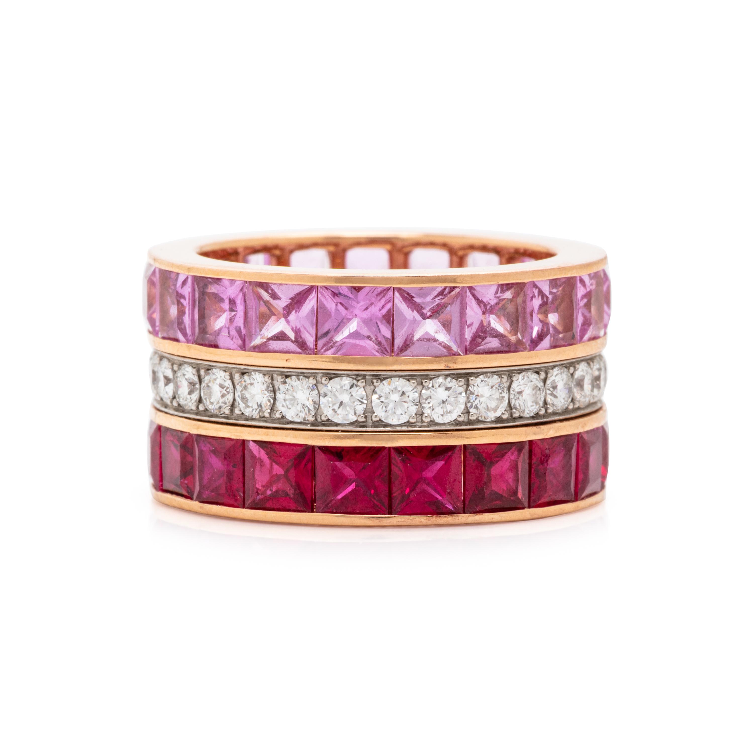 Robert Procop, Pink Sapphire, Diamond, Ruby, and Rose Gold Eternity Ring