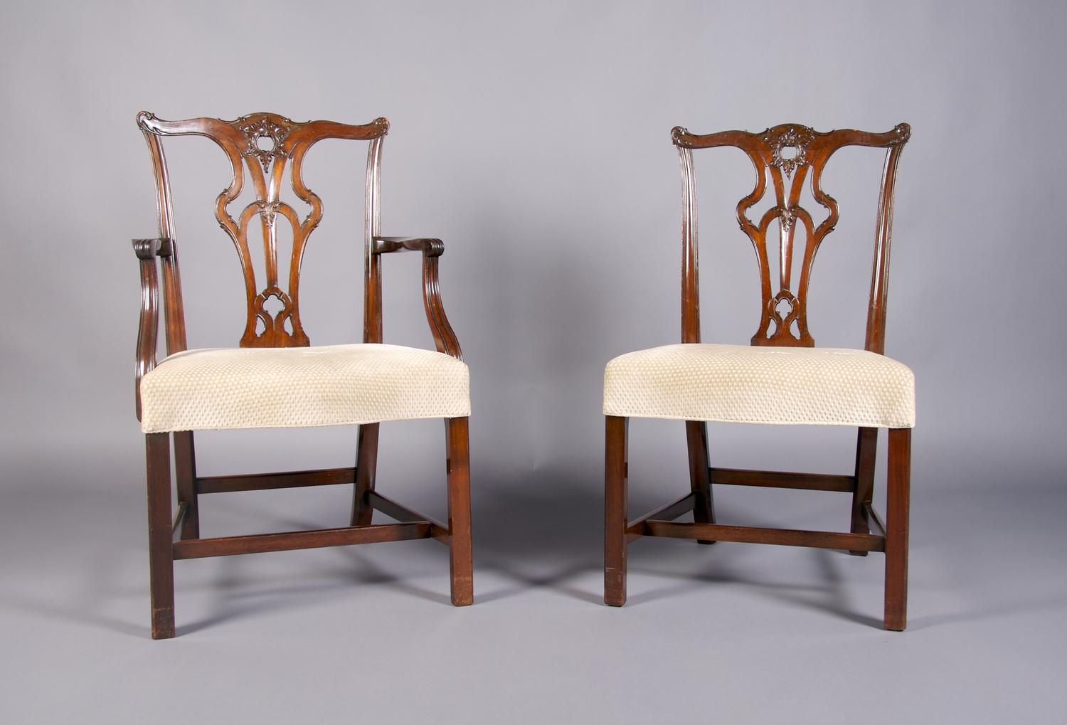 A Set of Eight English Mahogany Chairs, Height 38 3/8 inches.
