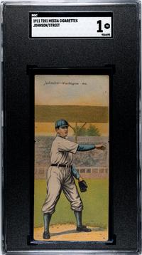 A 1911 Mecca Cigarettes T201 Walter Johnson / Street Double Folder Baseball Card (SGC 1)