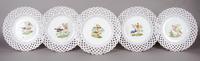 A Set of Five Meissen Porcelain Plates, Diameter 9 1/2 inches.