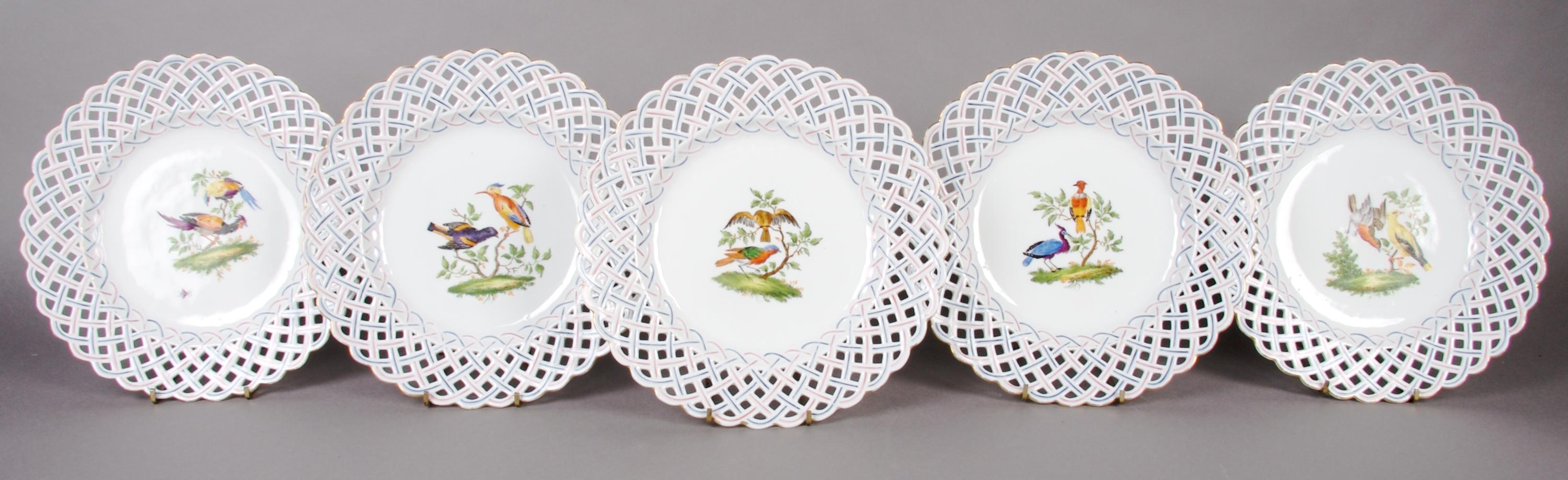 A Set of Five Meissen Porcelain Plates, Diameter 9 1/2 inches.