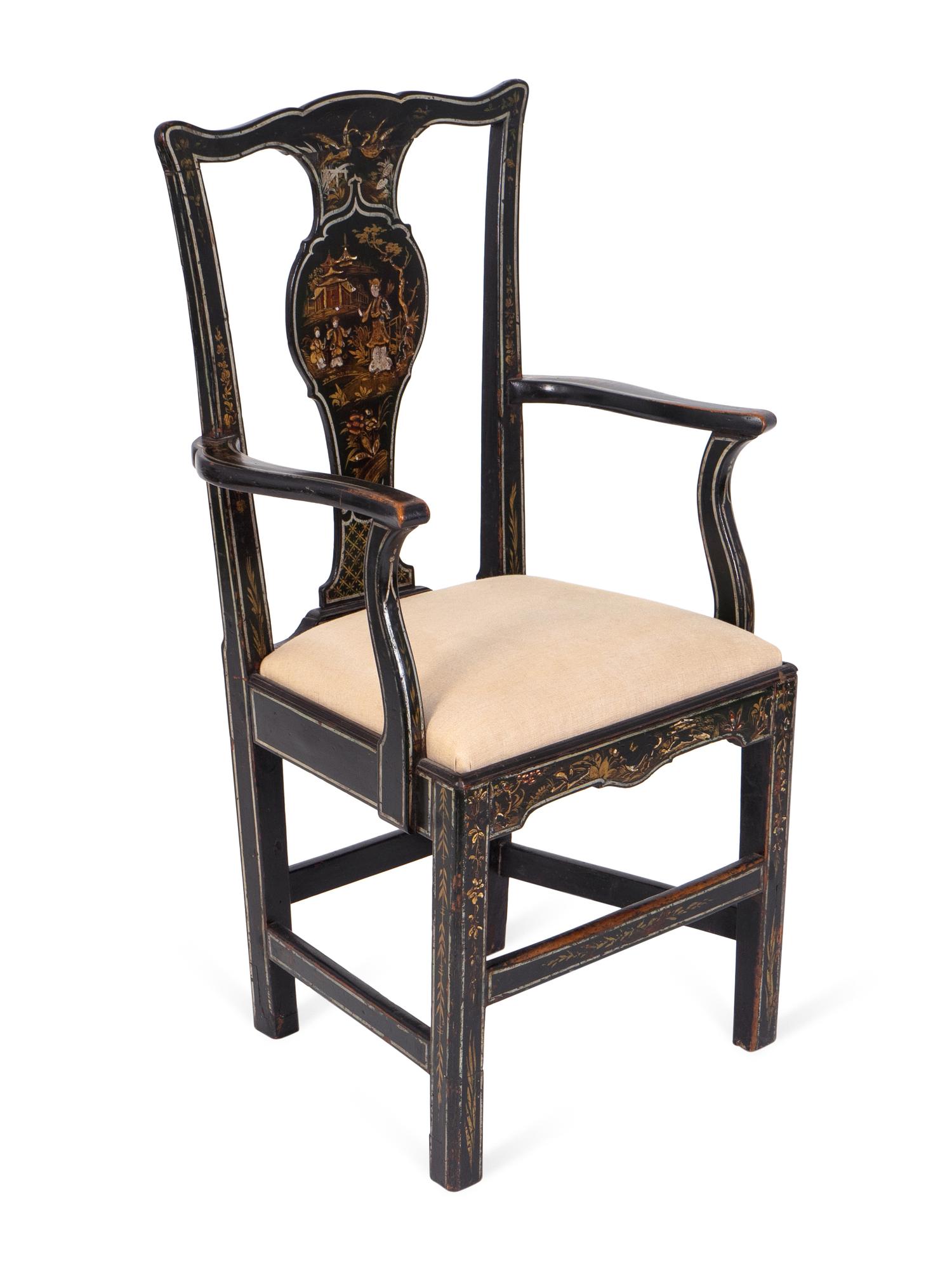 A Set of Six George III Style Black-Japanned Dining Chairs — LATE 19TH CENTURY