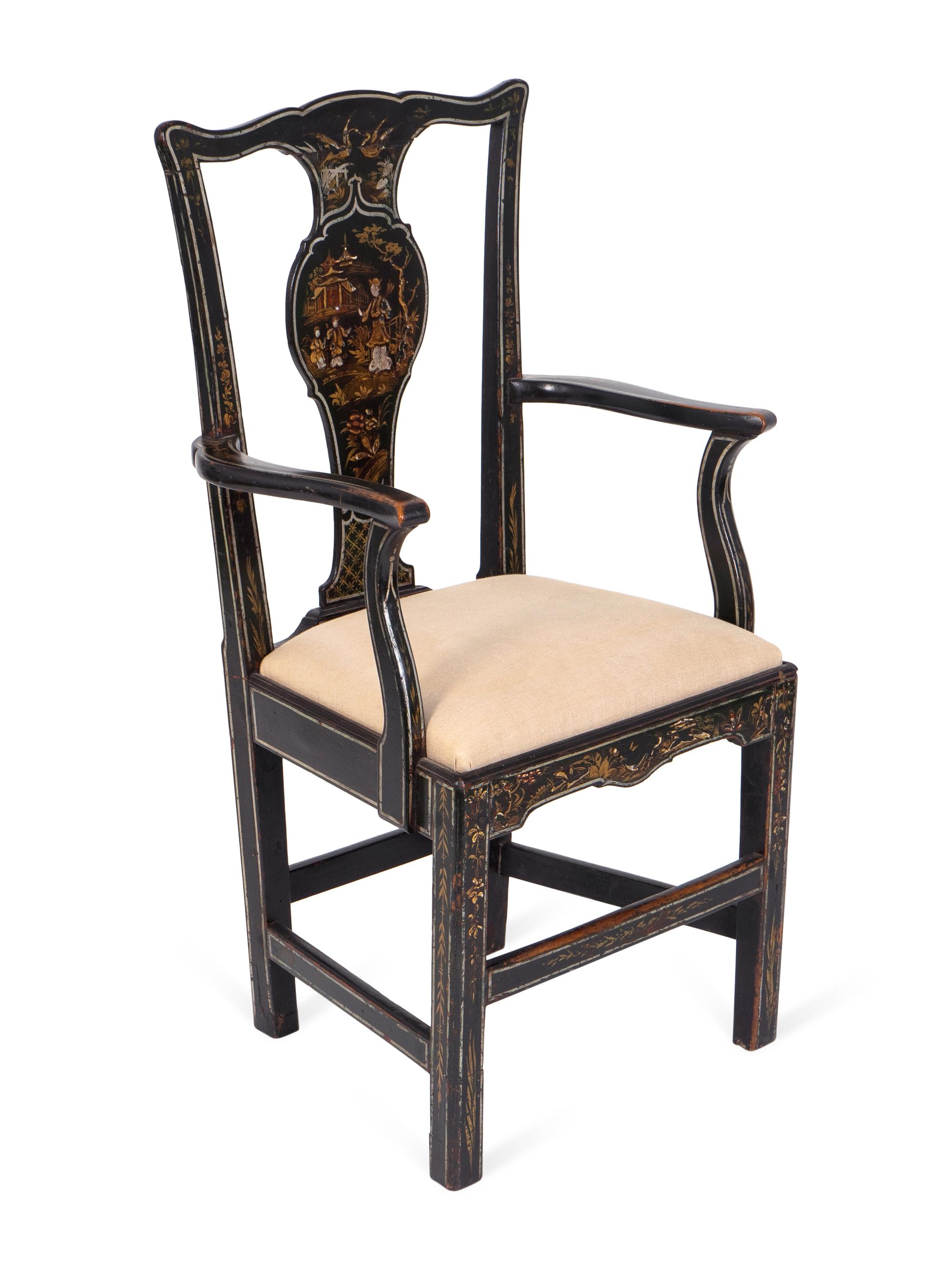 A Set of Six George III Style Black-Japanned Dining Chairs — LATE 19TH CENTURY