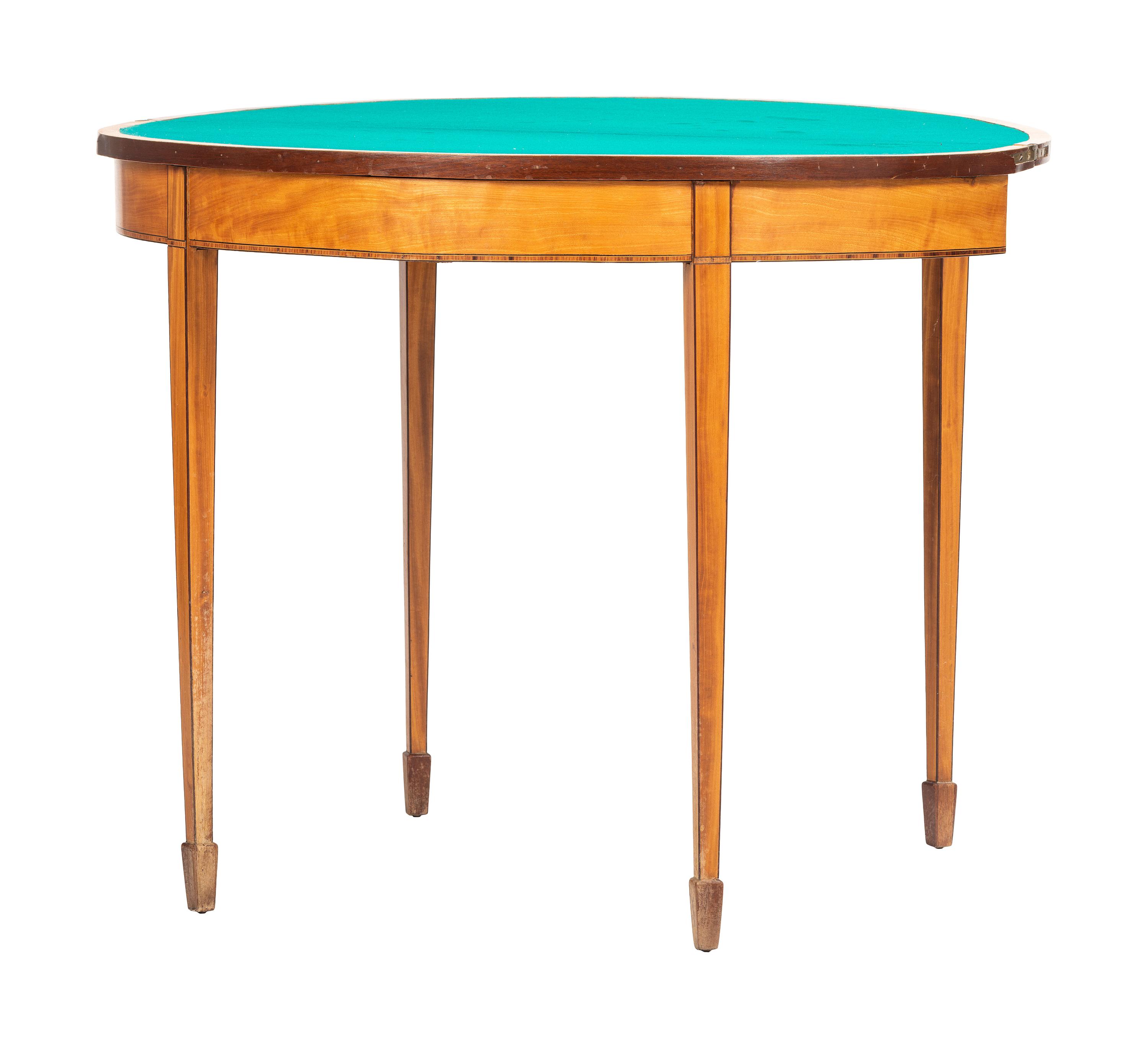 A George III Satinwood Inlaid Demilune Game Table