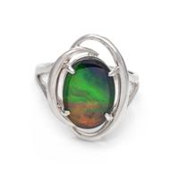 A 14 Karat White Gold and Ammolite Ring, 3.45 dwts.