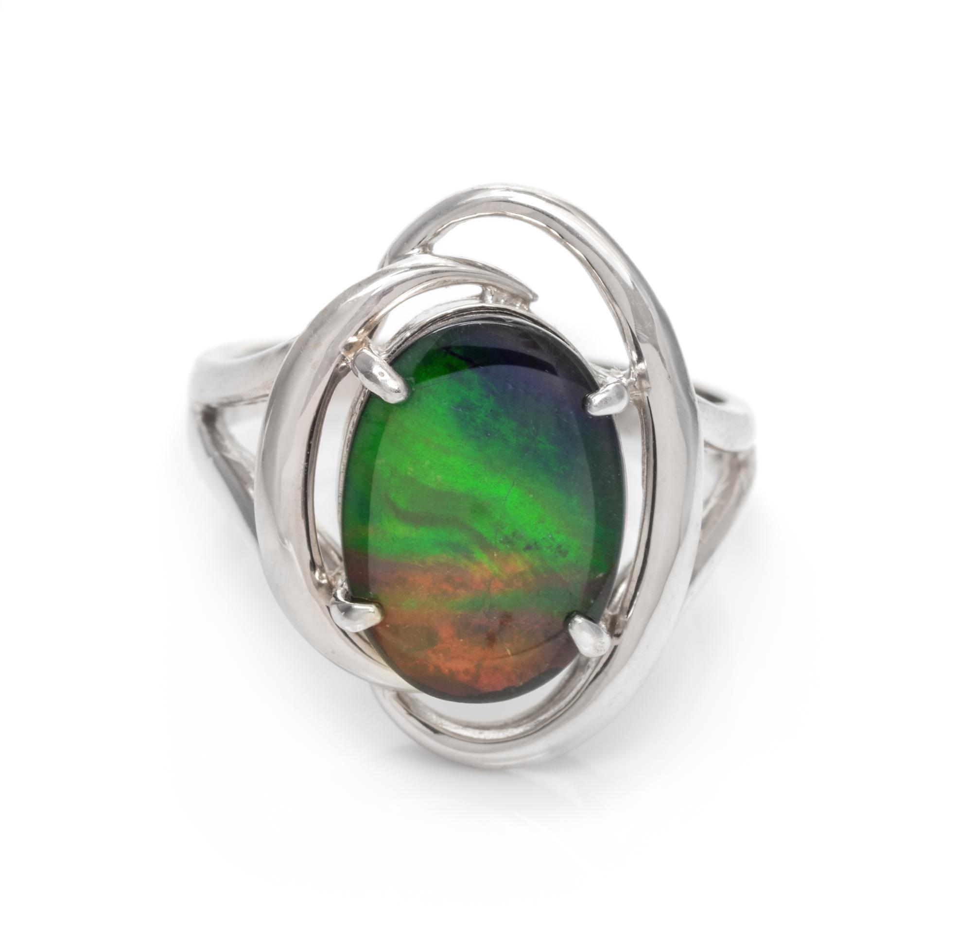 A 14 Karat White Gold and Ammolite Ring, 3.45 dwts.