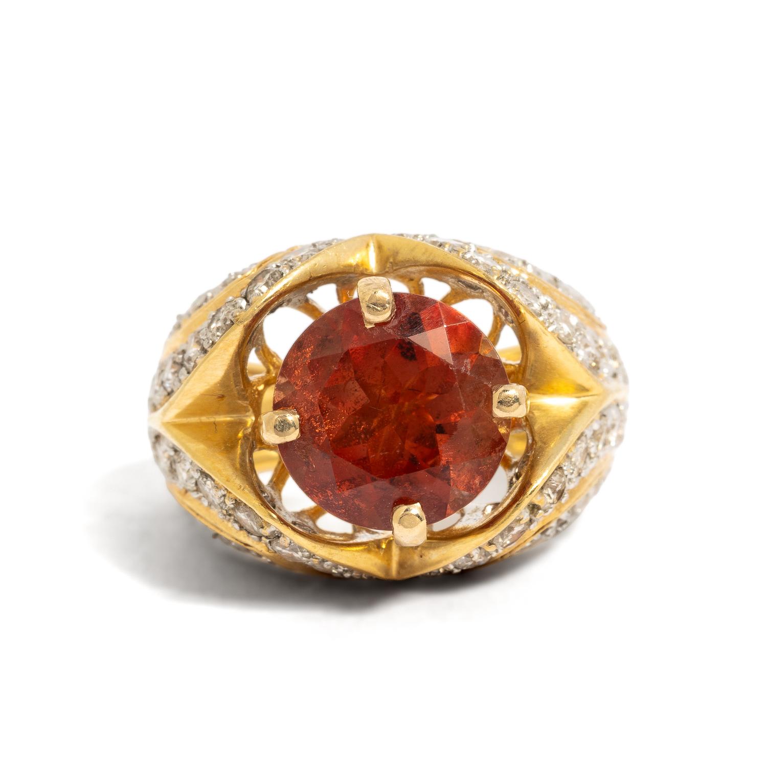 YELLOW GOLD, COLORED GEM, AND DIAMOND RING