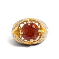 YELLOW GOLD, COLORED GEM, AND DIAMOND RING
